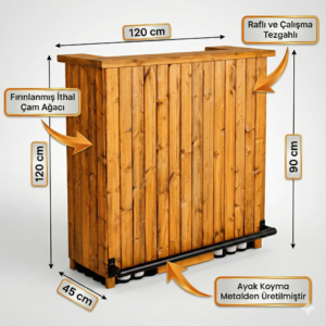 Doğal Masif Ahşap Bar Bankosu ve Karşılama Masası – Metal Ayaklıklı Özel Tasarım
