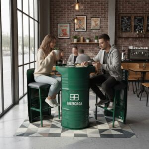 Özel Tasarım Logolu Varil Bistro Masa ve Sandalye Seti - Görsel 1