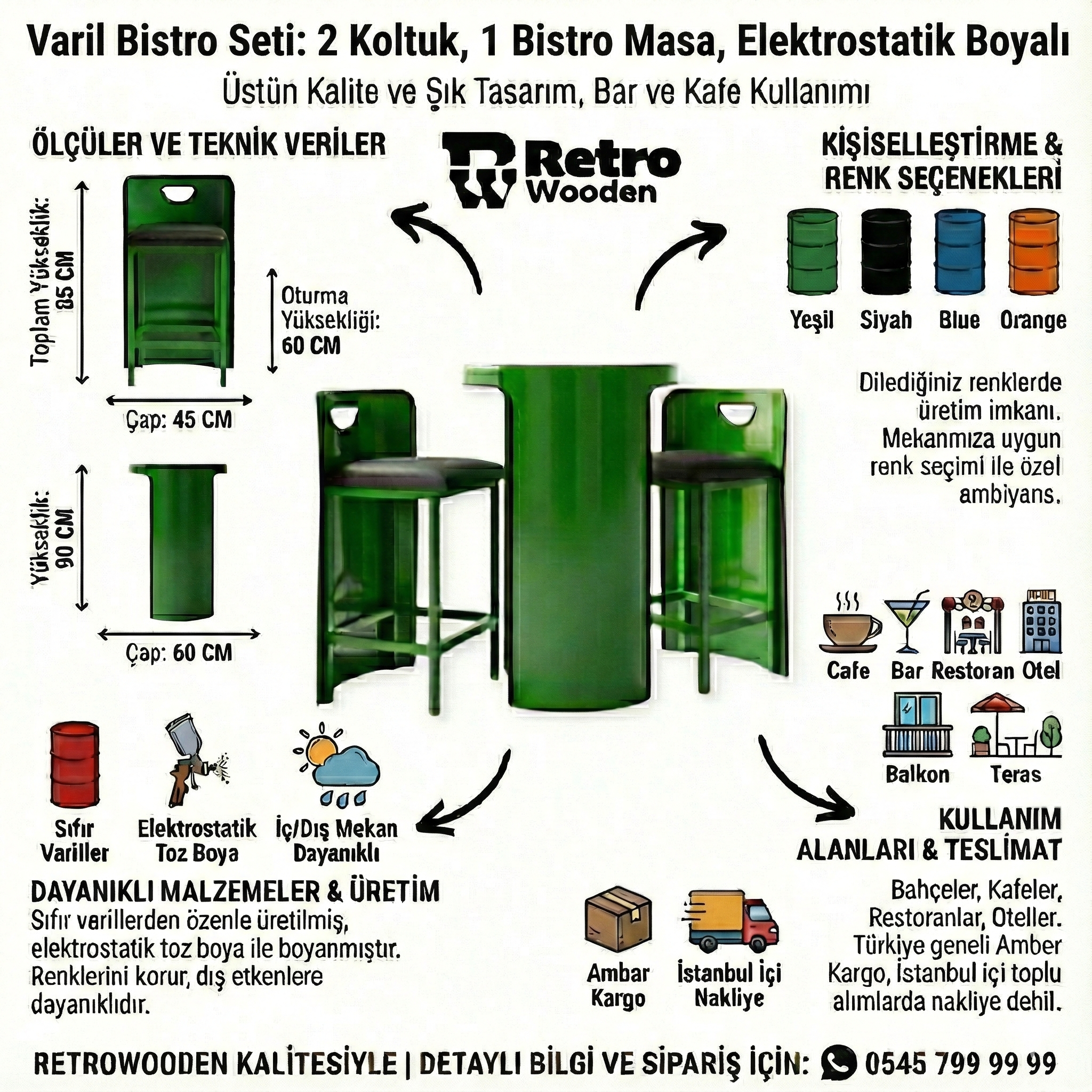 Varil Bistro Masa Sandalye Takımı Endüstriyel Tasarım & Yer Kaplamayan Şıklık