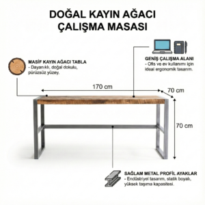 Kayın çalışma masası - Görsel 2