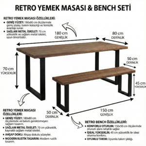 Retro yemek masası ve bench - Görsel 2