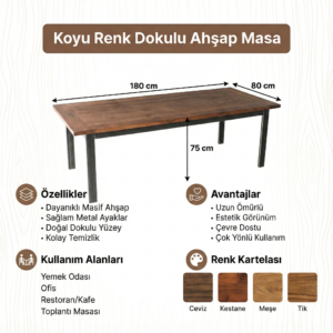Koyu renk dokulu ağaç masa - Görsel 2