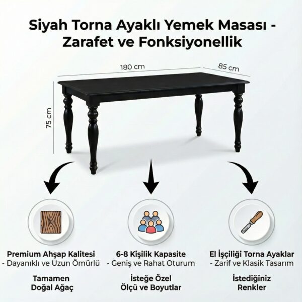 Siyah Torna Ayaklı Masif MAsa