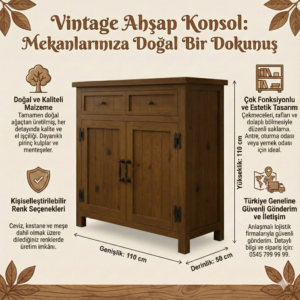 Vintage ahşap konsol - Görsel 2