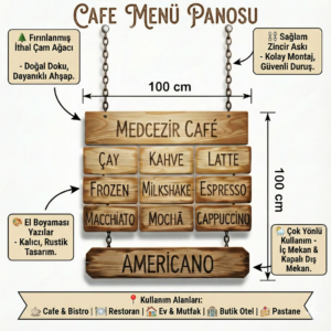 Kişiye Özel Masif Ahşap Menü Tabelası – Dekoratif Cafe & Restoran Duvar Panosu - Görsel 3