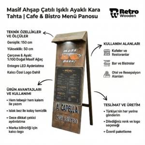Işıklı Özel Ahşap Kara Tahta- Retrowooden İmzasıyla Mekanınıza Şıklık Katın - Görsel 2