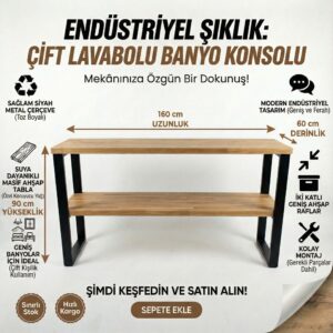 Metal Ayaklı Masif Kayın Banyo Tezgahı - Görsel 2