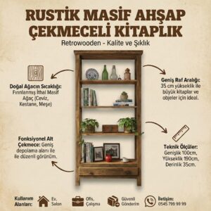 Ahşap Çekmeceli Kitaplık - Görsel 2