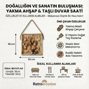 Ahşap kare duvar saati - Görsel 2