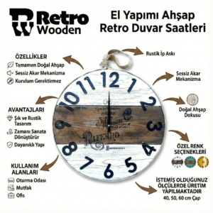 Ahşap retro duvar saati - Görsel 2