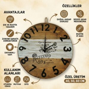 Ahşap Eskitme Saat - Görsel 2