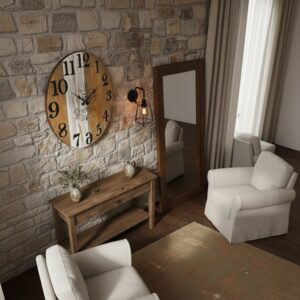 Ahşap yuvarlak duvar saati - Görsel 3