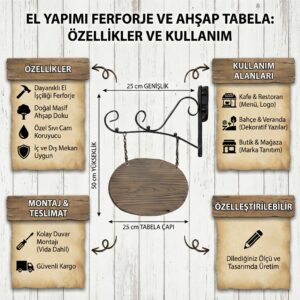 Dekoratif Bayan WC Tabelası - El Yapımı Ferforje Askılı Masif Ahşap - Rustik Cafe & Restoran Tuvalet Levhası