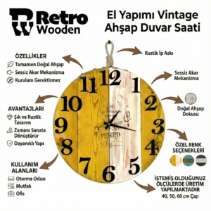 Eskitme retro ahşap saat - Görsel 2