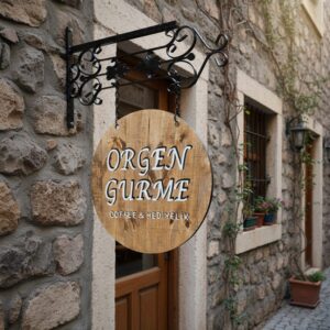 Ferforje Askılı Ahşap Tabela: Mekanınıza Ruh Katan Sanat - Görsel 1