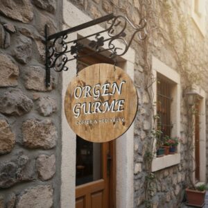 Ferforje Askılı Ahşap Tabela: Mekanınıza Ruh Katan Sanat - Görsel 4