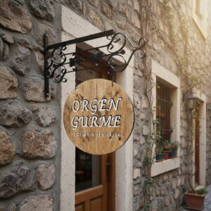 Ferforje Askılı Ahşap Tabela: Mekanınıza Ruh Katan Sanat - Görsel 6