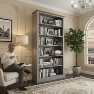 Modern Gri Masif Ahşap Kitaplık | Retrowooden Özel Tasarım - Görsel 4