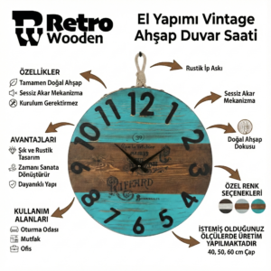 Retro ahşap duvar saati - Görsel 2