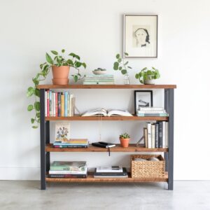 Doğal ağaç kitaplık metal ayaklı - Görsel 3