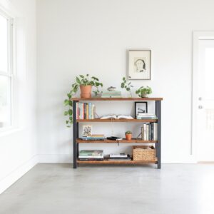 Doğal ağaç kitaplık metal ayaklı - Görsel 4