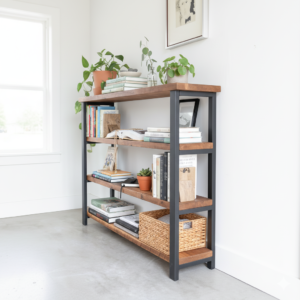 Doğal ağaç kitaplık metal ayaklı - Görsel 5