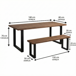 Retro yemek masası ve bench - Görsel 3