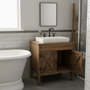 Rustik Ahşap Lavabolu Banyo Dolabı - Görsel 3