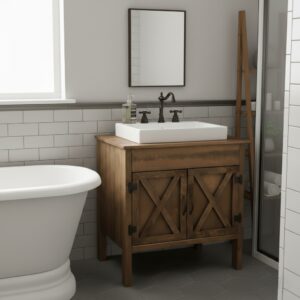 Rustik Ahşap Lavabolu Banyo Dolabı - Görsel 1