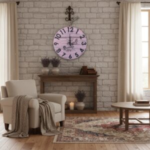 Vintage Pembe Ahşap Duvar Saati - Görsel 4