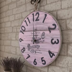 Vintage Pembe Ahşap Duvar Saati - Görsel 6