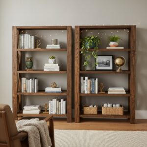 100 Doğal Masif Ahşap Rustik Kitaplık - Endüstriyel Tasarım X Destekli Çok Amaçlı Raf Ünitesi - Görsel 5