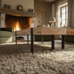 Doğal Masif Ahşap Blok Tasarım Orta Sehpa - Endüstriyel Metal Ayaklı Rustik Kütük Salon Sehpası - Görsel 4