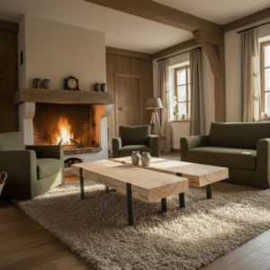 Doğal Masif Ahşap Blok Tasarım Orta Sehpa - Endüstriyel Metal Ayaklı Rustik Kütük Salon Sehpası - Görsel 1