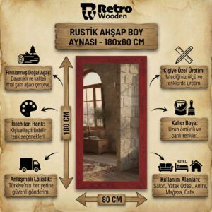 Doğal Masif Ahşap Rustik Boy Aynası – Dekoratif Çam Çerçeveli Salon ve Yatak Odası Aynası - Görsel 2