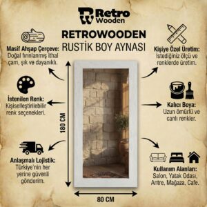Doğal Masif Ahşap Rustik Boy Aynası – Dekoratif Çerçeveli Salon ve Yatak Odası Aynası - Görsel 2