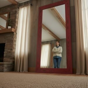 Doğal Masif Ahşap Rustik Boy Aynası – Dekoratif Çam Çerçeveli Salon ve Yatak Odası Aynası - Görsel 1