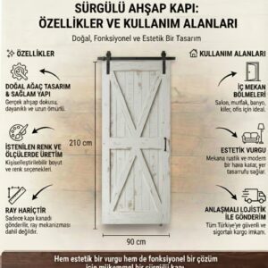 Doğal Masif Ahşap Rustik Sürgülü Kapı Barn Door Eskitme Beyaz - Görsel 2