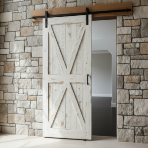 Doğal Masif Ahşap Rustik Sürgülü Kapı Barn Door Eskitme Beyaz - Görsel 3