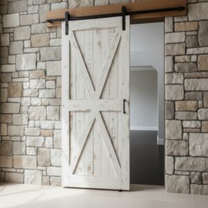 Doğal Masif Ahşap Rustik Sürgülü Kapı Barn Door Eskitme Beyaz - Görsel 4