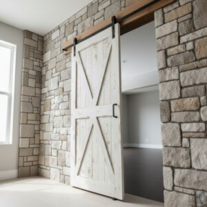 Doğal Masif Ahşap Rustik Sürgülü Kapı Barn Door Eskitme Beyaz - Görsel 1