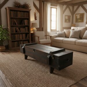 Doğal Masif Ahşap Sandık Orta Sehpa - Rustik Depolama Alanlı ve Metal Aksesuarlı Tasarım - Görsel 3