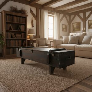 Doğal Masif Ahşap Sandık Orta Sehpa - Rustik Depolama Alanlı ve Metal Aksesuarlı Tasarım - Görsel 5