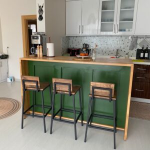 Doğal Masif Ahşap Tablalı Yeşil Mutfak Adası ve Çok Amaçlı Bar Bankosu - Görsel 3