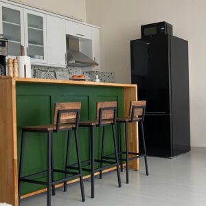 Doğal Masif Ahşap Tablalı Yeşil Mutfak Adası ve Çok Amaçlı Bar Bankosu - Görsel 5