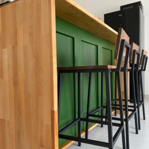 Doğal Masif Ahşap Tablalı Yeşil Mutfak Adası ve Çok Amaçlı Bar Bankosu - Görsel 6