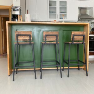 Doğal Masif Ahşap Tablalı Yeşil Mutfak Adası ve Çok Amaçlı Bar Bankosu - Görsel 7