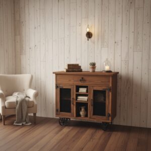 Dokum tekerlekli ahsap konsol - Görsel 5