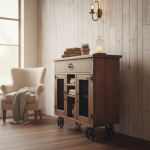 Dokum tekerlekli ahsap konsol - Görsel 6