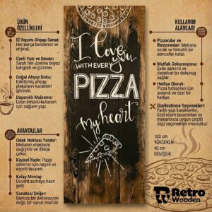 El Boyaması Pizza Temalı Ahşap Tabela - Rustik Restoran ve Mutfak Duvar Dekoru - Görsel 2